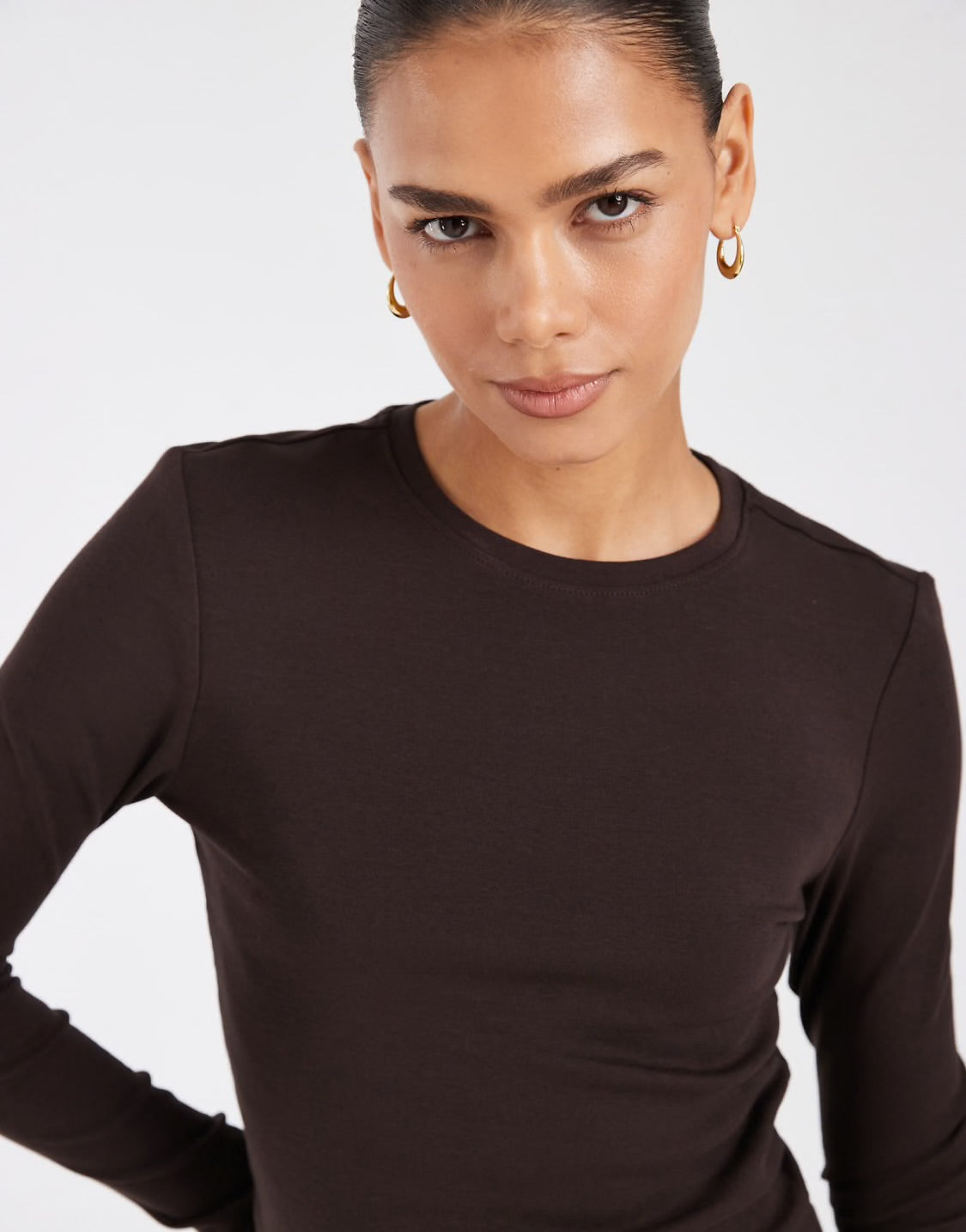 RILEY O-NECK L/S TOP JRS - Black Coffee