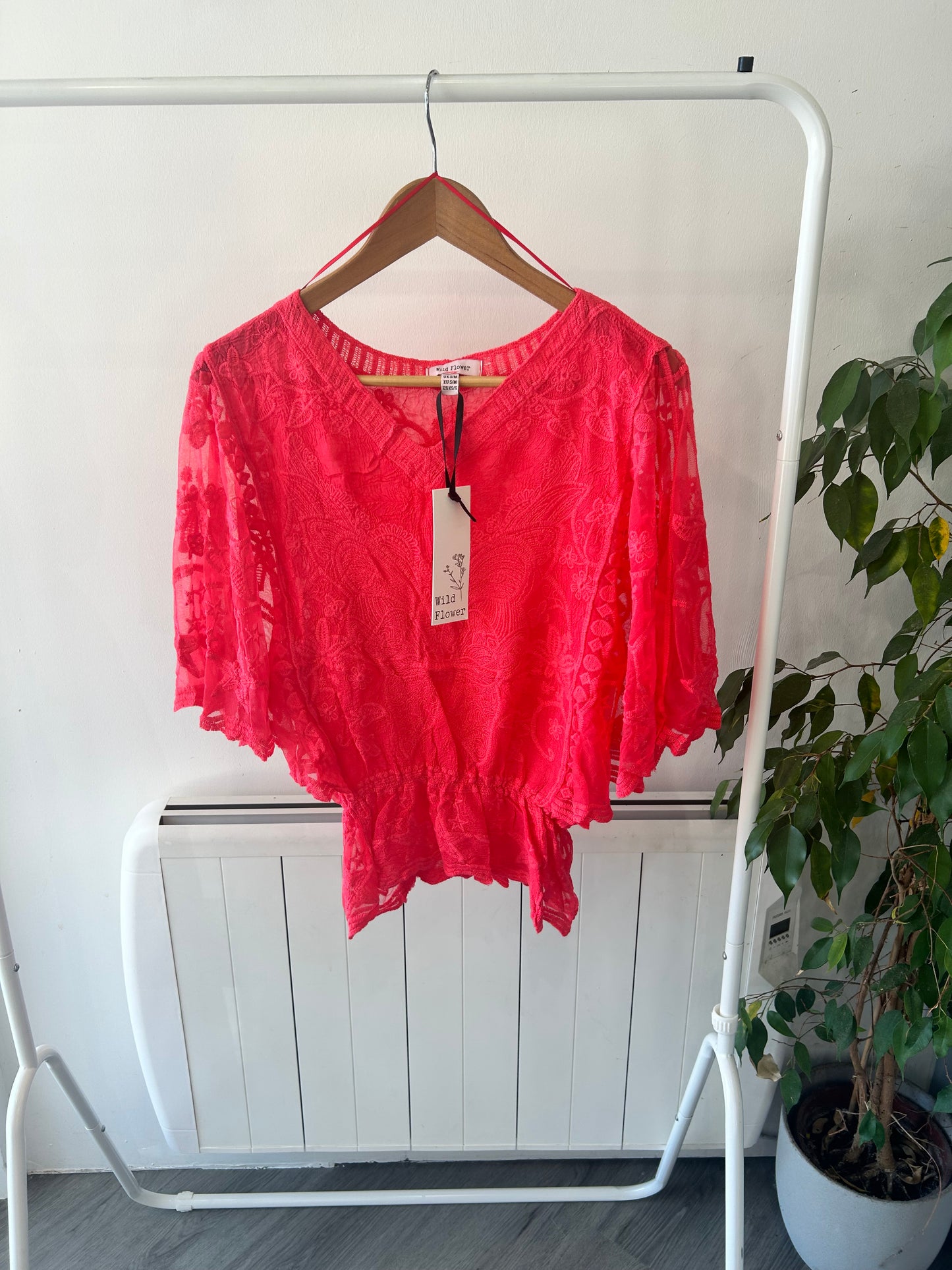 Butterfly Lace Top - Coral