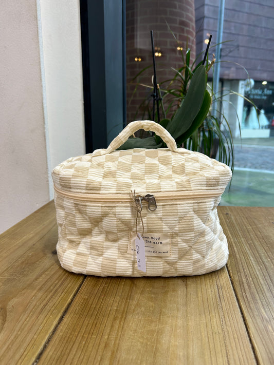 Cream Check Wash Bag - Large