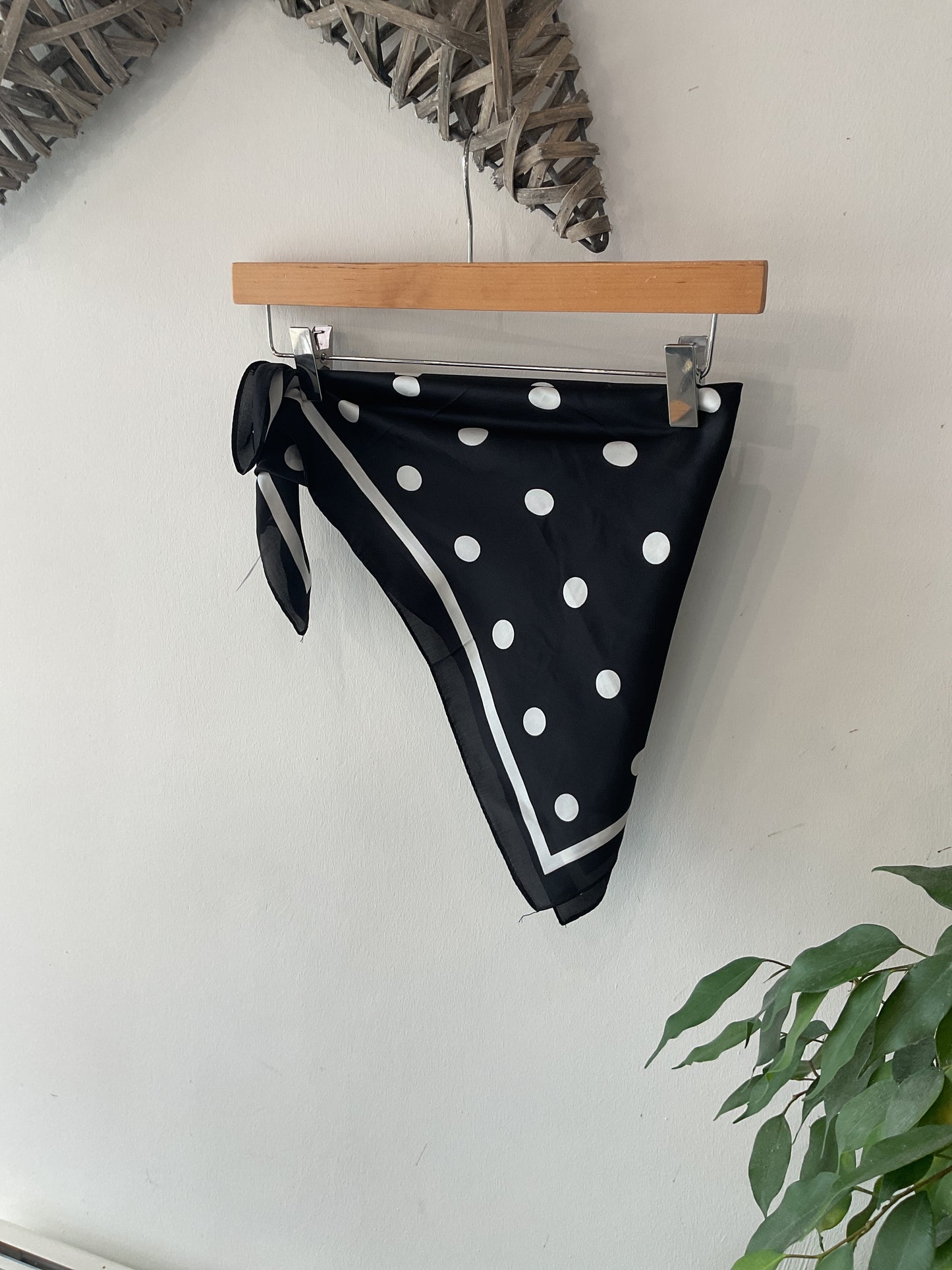 Satin Triangle Scarf - Black Polka Dot
