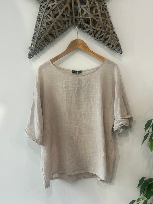 Linen 3/4 Sleeve Top - Oatmeal