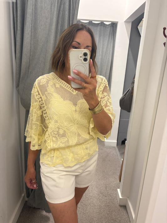 Butterfly Lace Top - Yellow