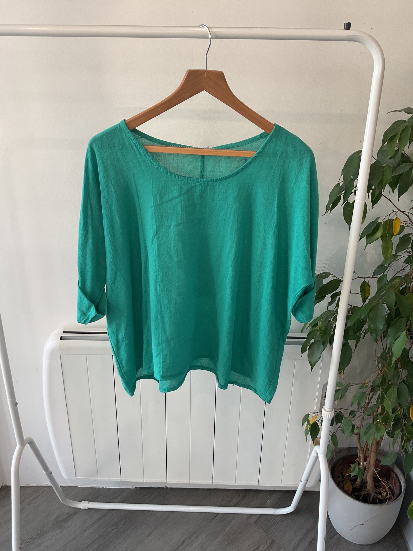 Linen Half Sleeve Top - Sea Green