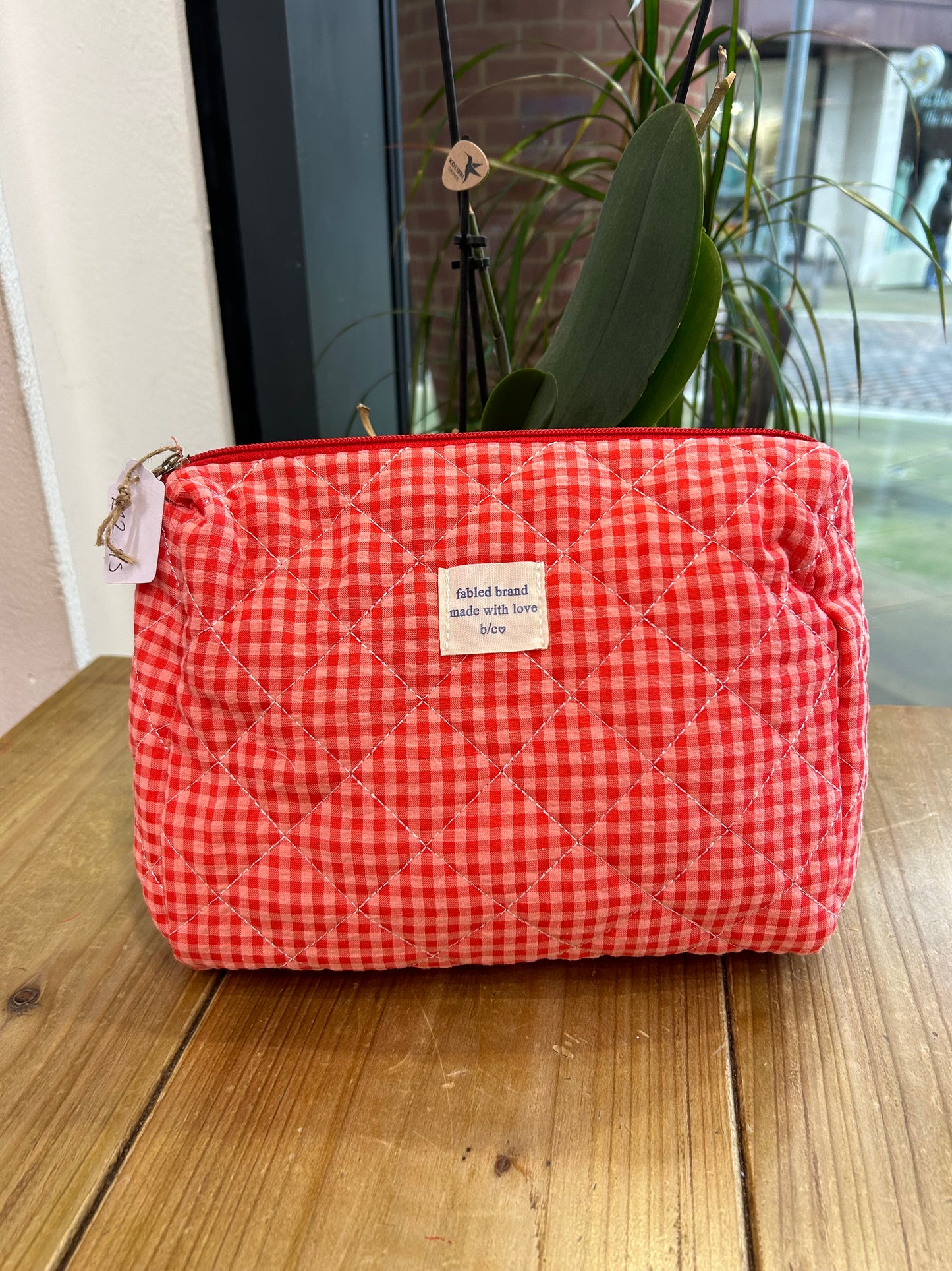 Red Gingham Wash Bag - Medium