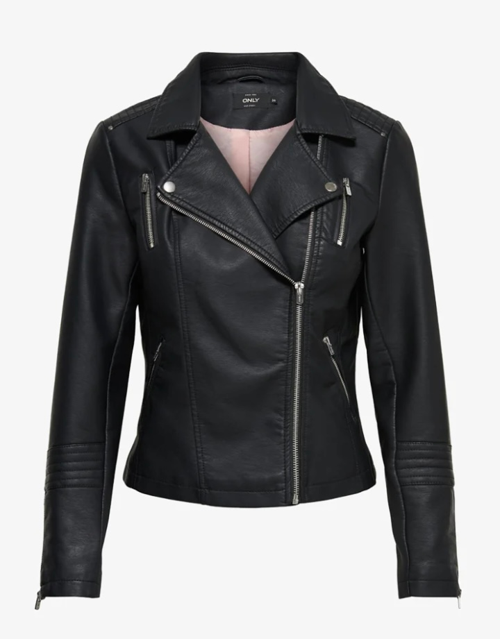 GEMMA FAUX LEATHER BIKER JACKET - Black