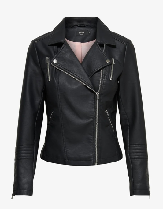 GEMMA FAUX LEATHER BIKER JACKET - Black