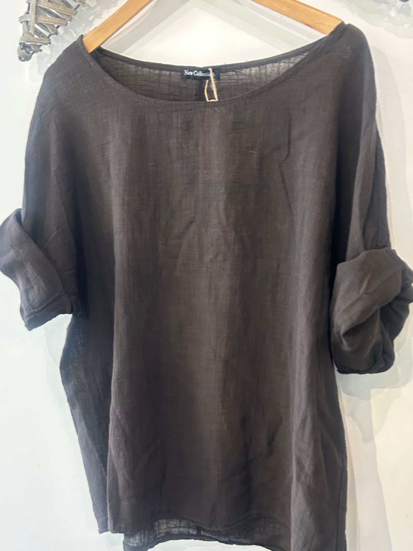 Linen 3/4 Sleeve Top - Chocolate