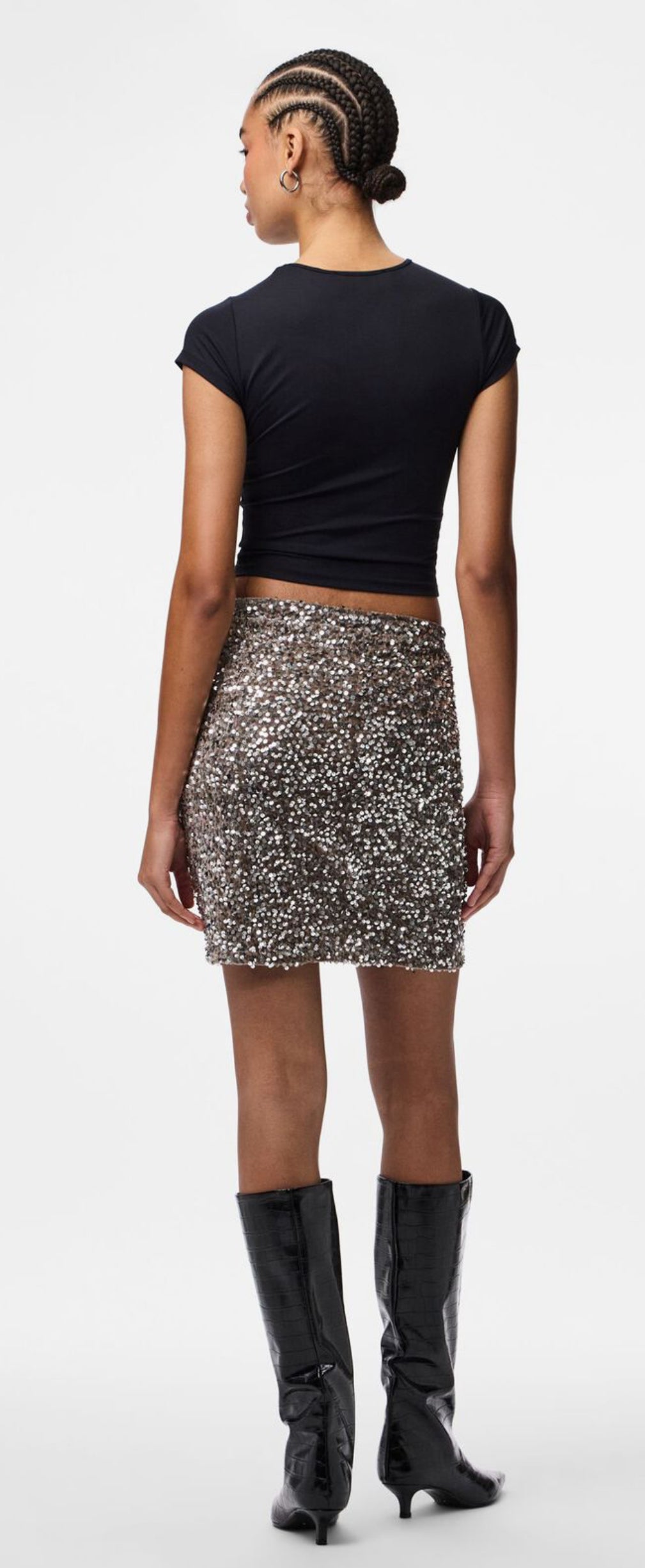 KAM HW NEW SHORT SKIRT- Morel/Silver Sequin