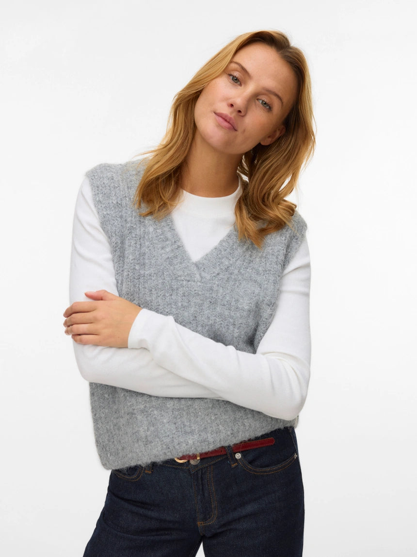 NOVAH RIB SL V-NECK VEST - Grey