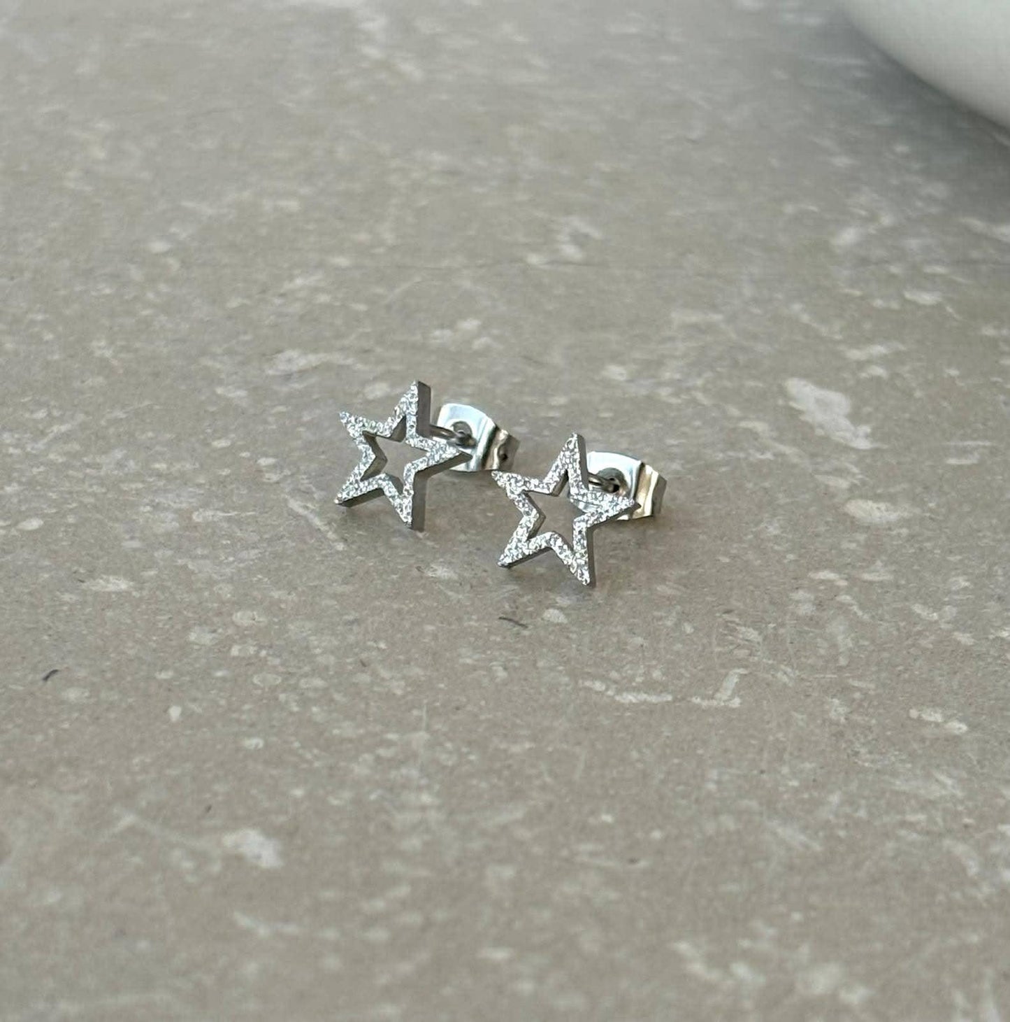 Tarnish Resistant Shimmer Star Studs: Silver