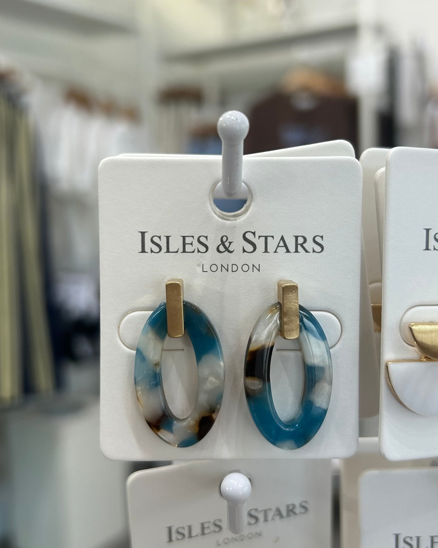 Tortoiseshell Oval Earrings- Blue/ Gold