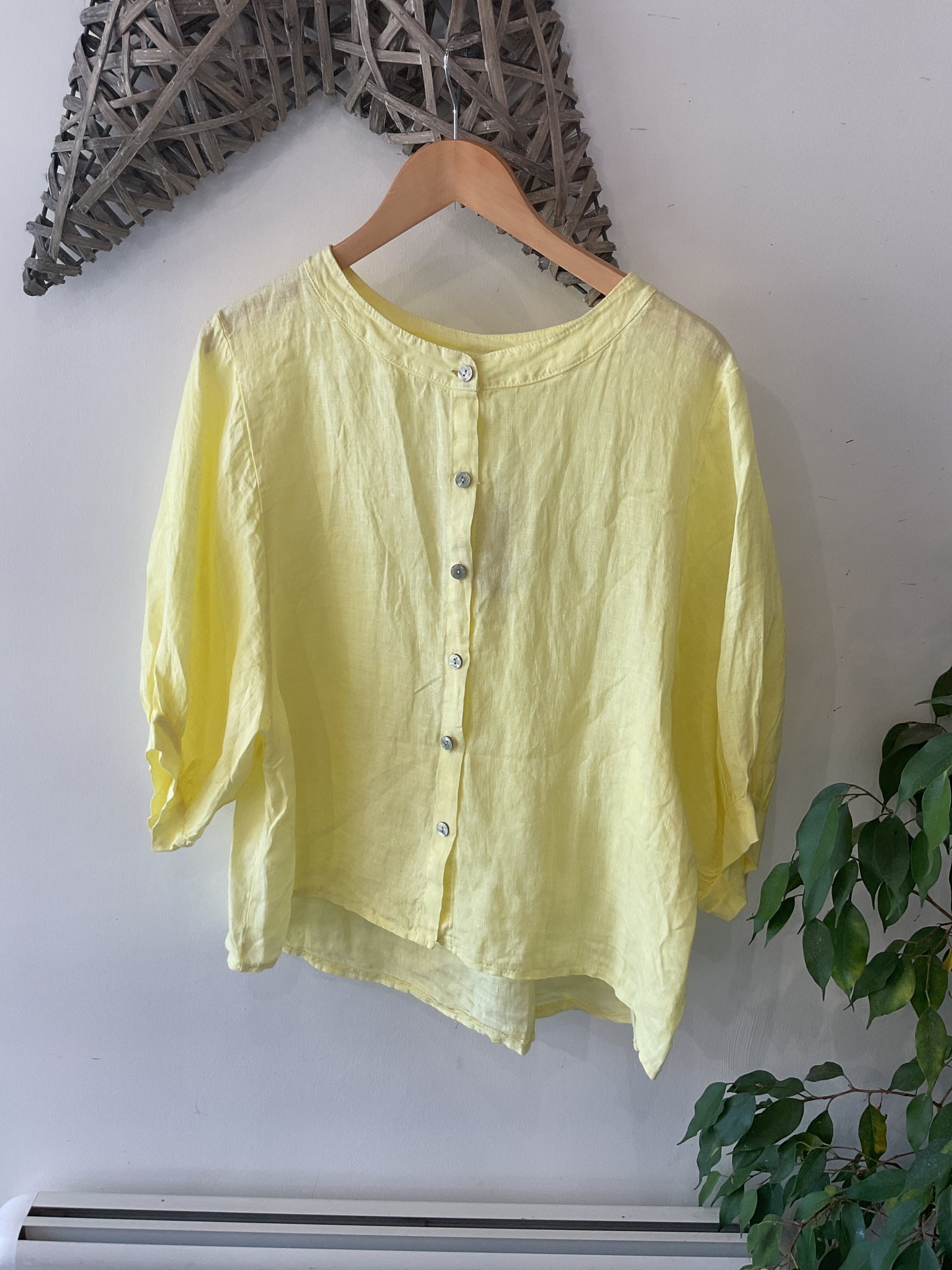 Linen Button Half Sleeve Top - Yellow