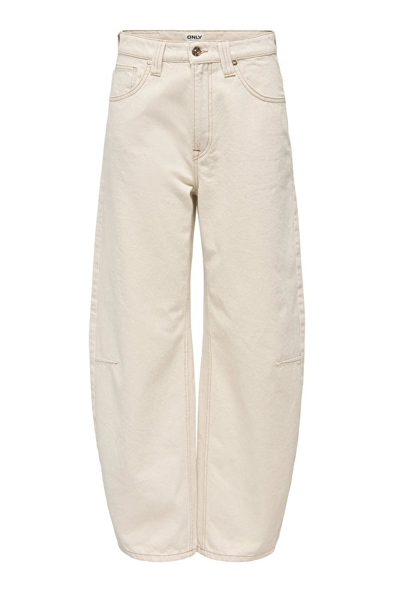 FRANKIE HW CROP BARREL JEANS - Ecru