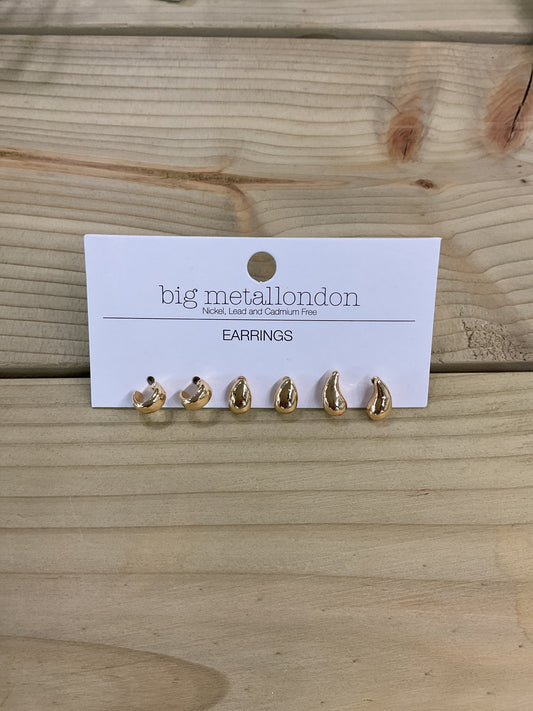 Gold Trio Pear Drop Earrings