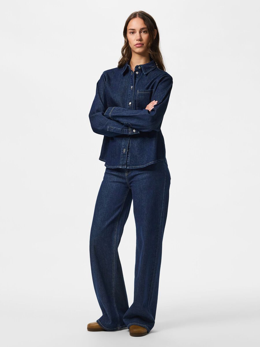 SILKE MW WIDE JEANS - Dark Blue Denim