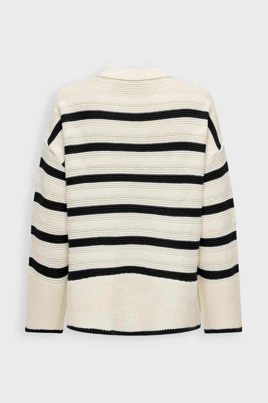 MANJA LS LOOSE STRIPE O-NECK KNT - Birch/Black