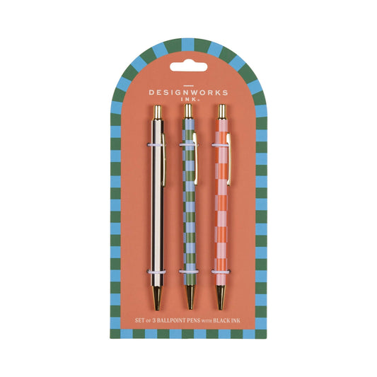A Dopo Set of 3 Pens - Stripes  Checks