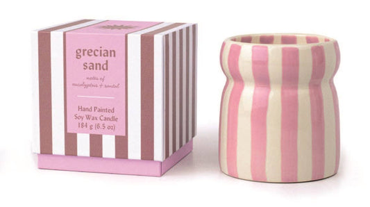 Cabana 6.5oz/184g Lavender Striped Ceramic Candle - Grecian Sand Boxed