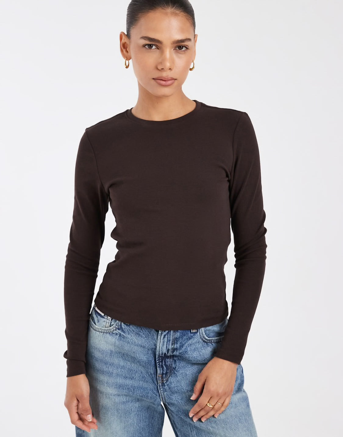 RILEY O-NECK L/S TOP JRS - Black Coffee