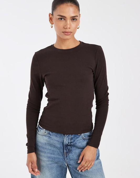 RILEY O-NECK L/S TOP JRS - Black Coffee
