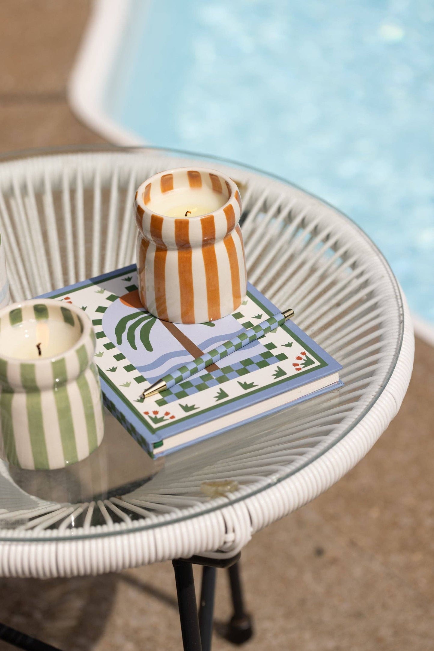 Cabana 6.5oz/184g Sage Striped Ceramic Candle - Bora Bora Boxed
