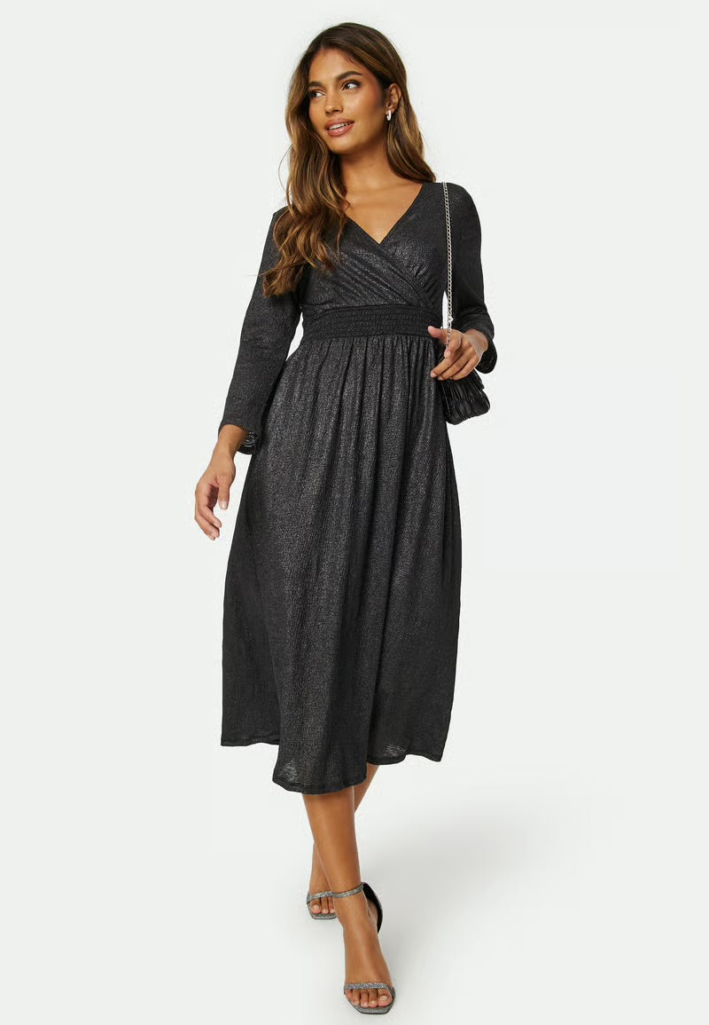 PELLA LA FOIL WRAP DRESS - Gunmetal