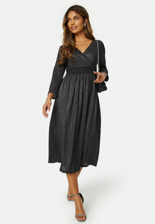 PELLA LA FOIL WRAP DRESS - Gunmetal