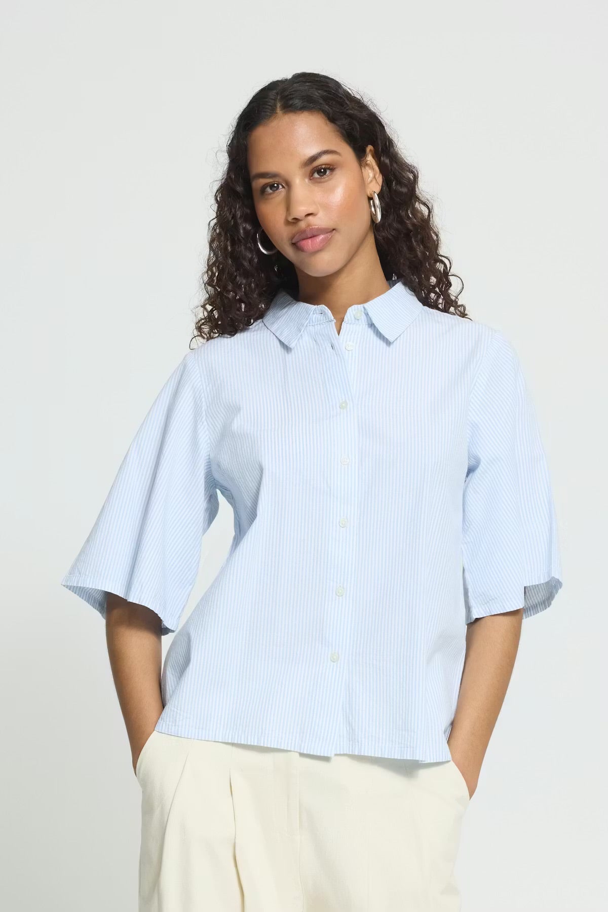 IHGARIA back bow shirt ~ stripe light blue