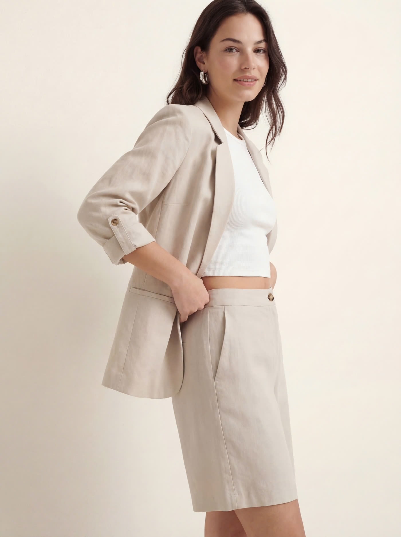 JESMILO 3/4 LOOSE BLAZER - Silver Lining