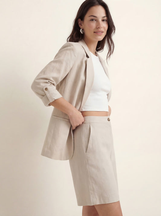JESMILO 3/4 LOOSE BLAZER - Silver Lining