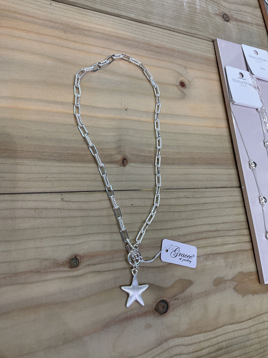 Star Pendant Chain Necklace - Silver