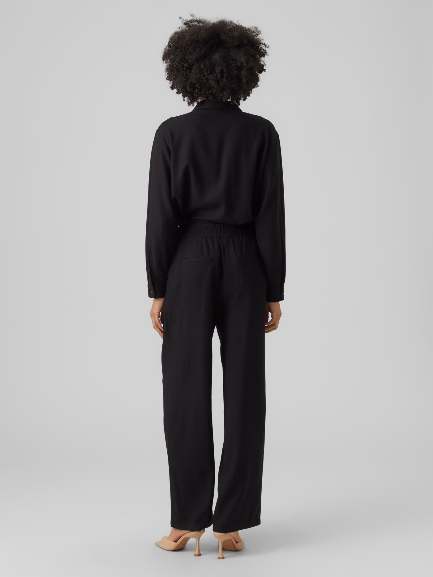 JESMILO WIDE LINEN PANTS - Black