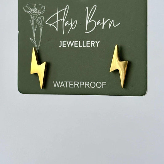 Tarnish Resistant Lightning Bolt Studs: Gold