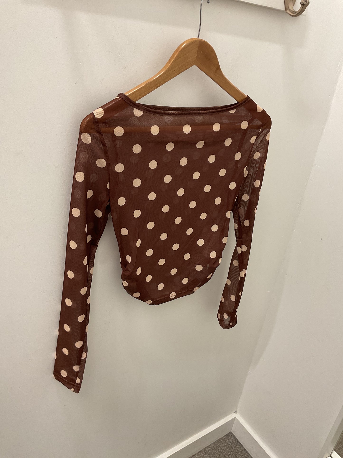 Mesh Polka Dot Long Sleeve - Brown