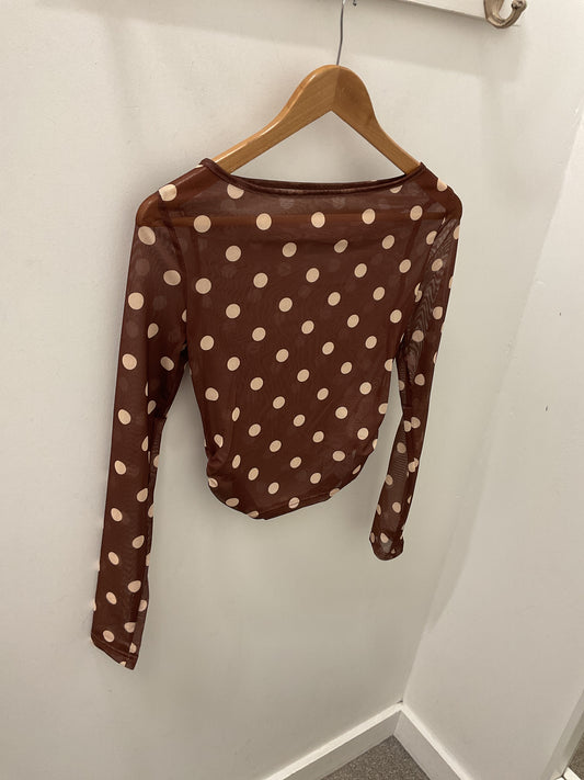 Mesh Polka Dot Long Sleeve - Brown