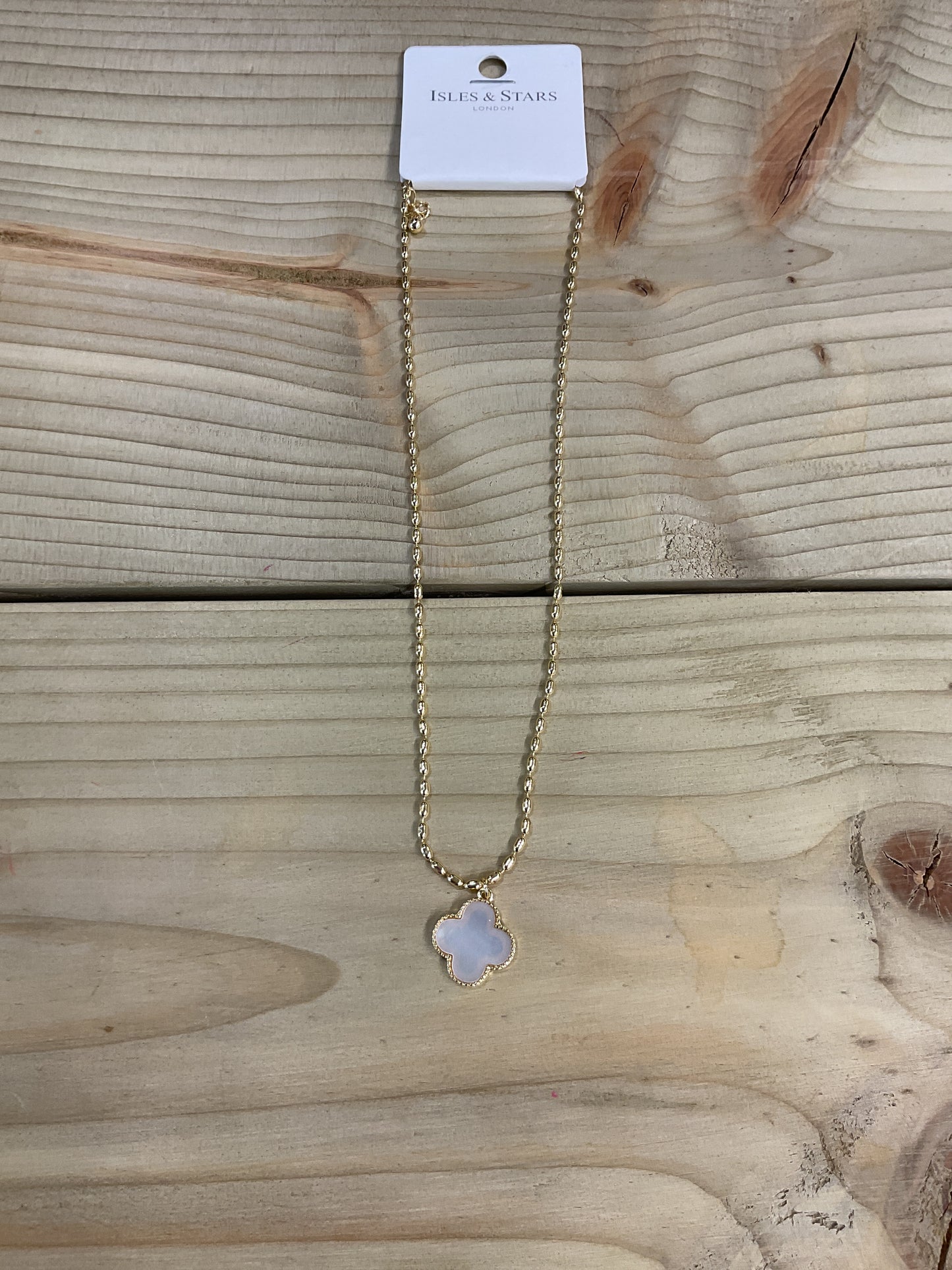 Four leaf iridescent gold necklace