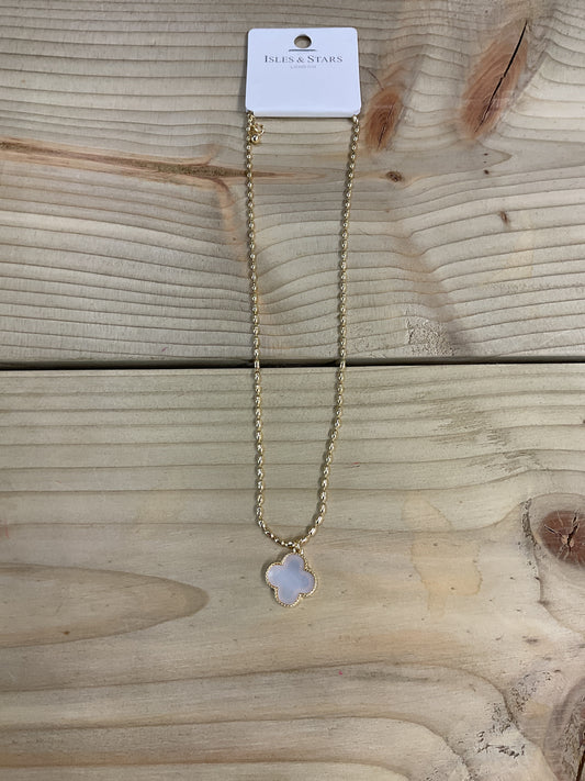 Four leaf iridescent gold necklace