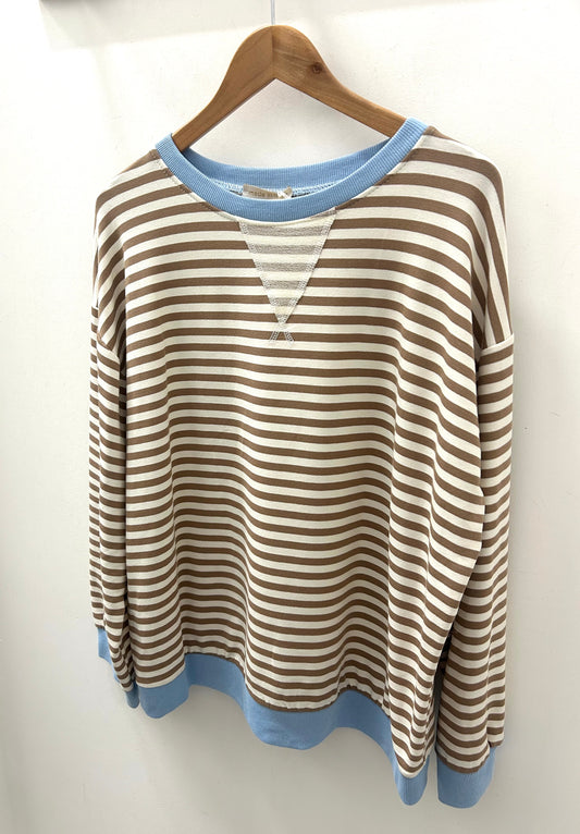 Contrast Trim Stripe Long Sleeve - Blue/ Neutral