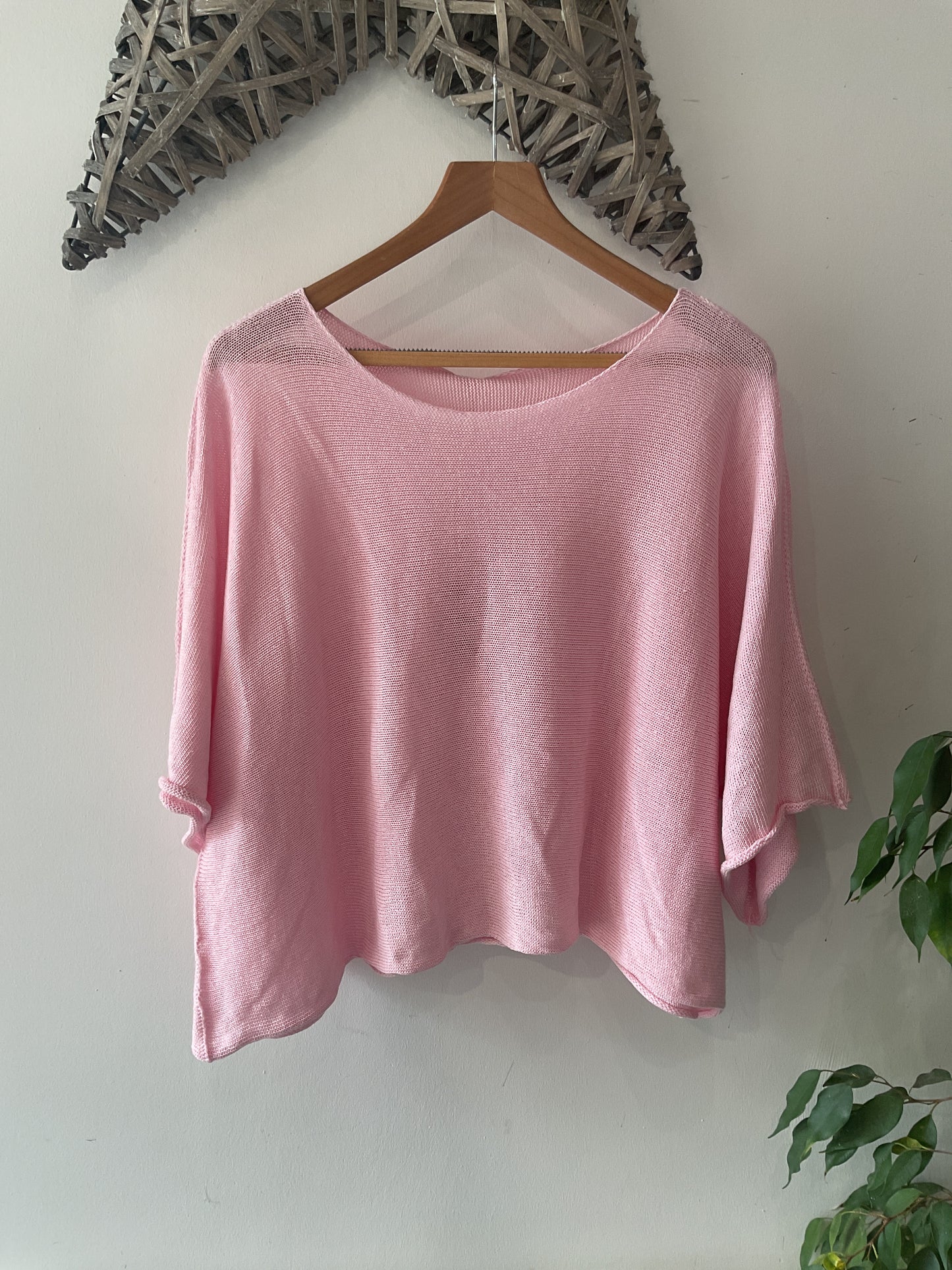 Crochet 1/2 Sleeve Top - Light Pink