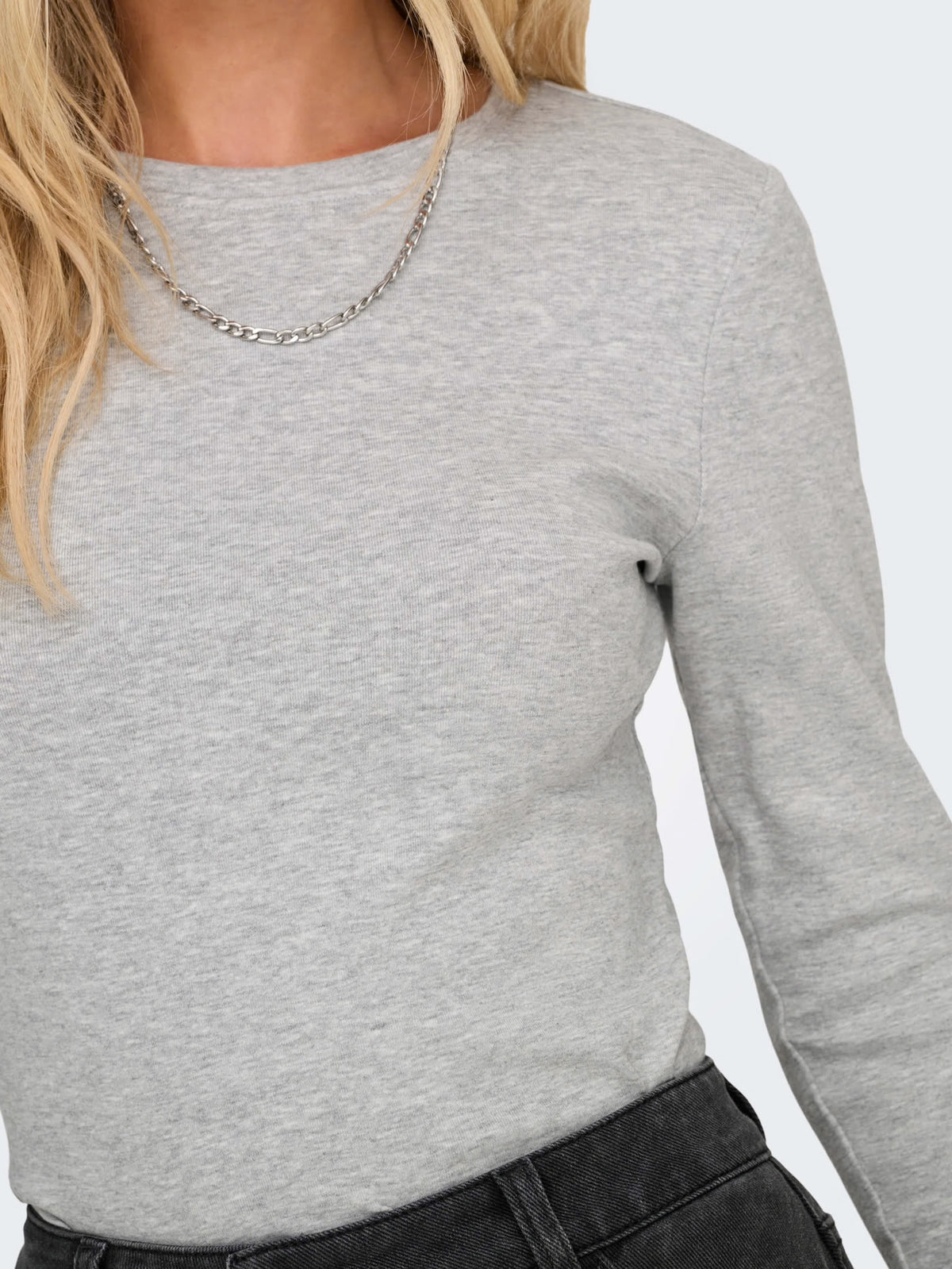 RILEY O-NECK L/S TOP JRS - Light Grey Melange