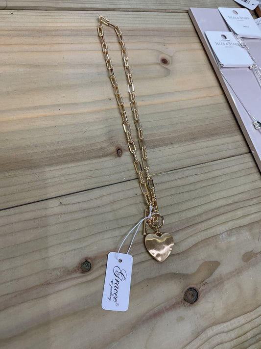 Heart Pendant Chain Necklace - Gold