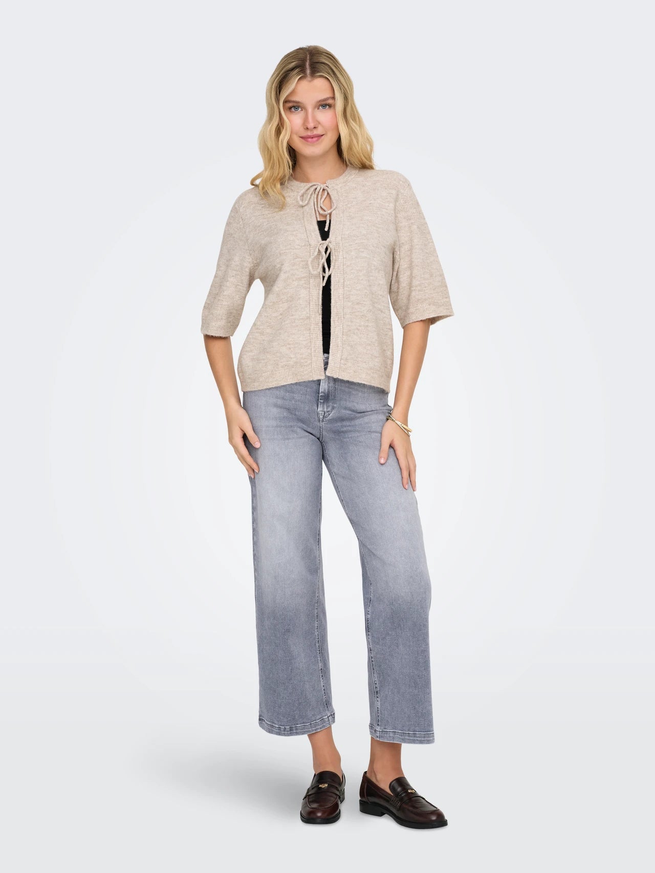 SIMONI 2/4 BOW CARDIGAN KNT - Pumice Stobe