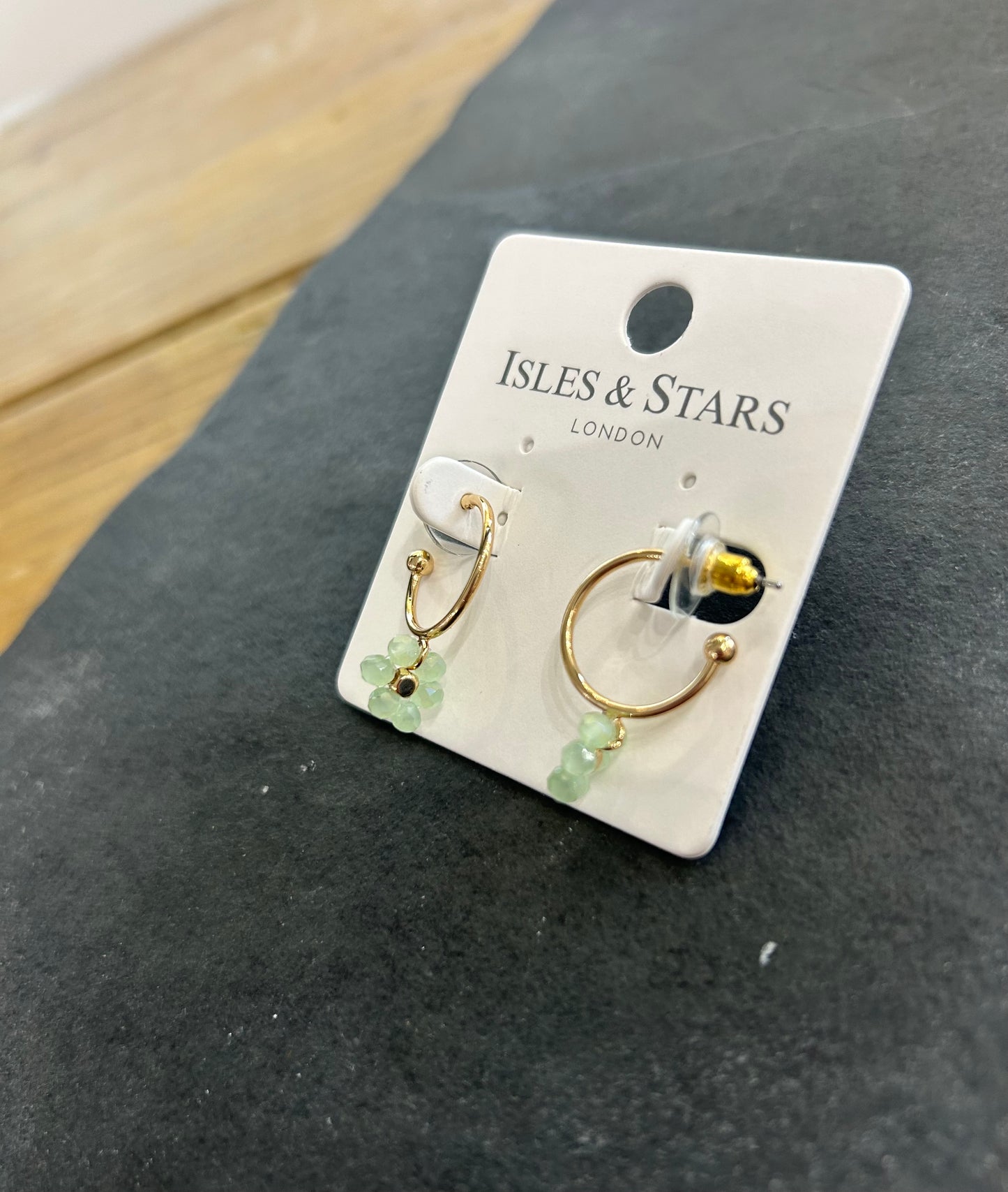 Flower Hoop Earrings - Gold/ Green