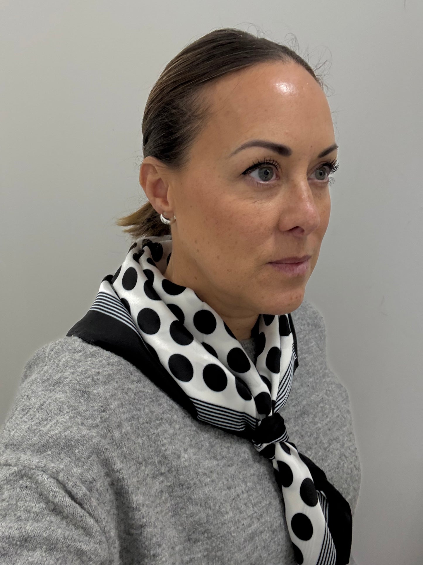 Satin Triangle Scarf - White Polka Dot