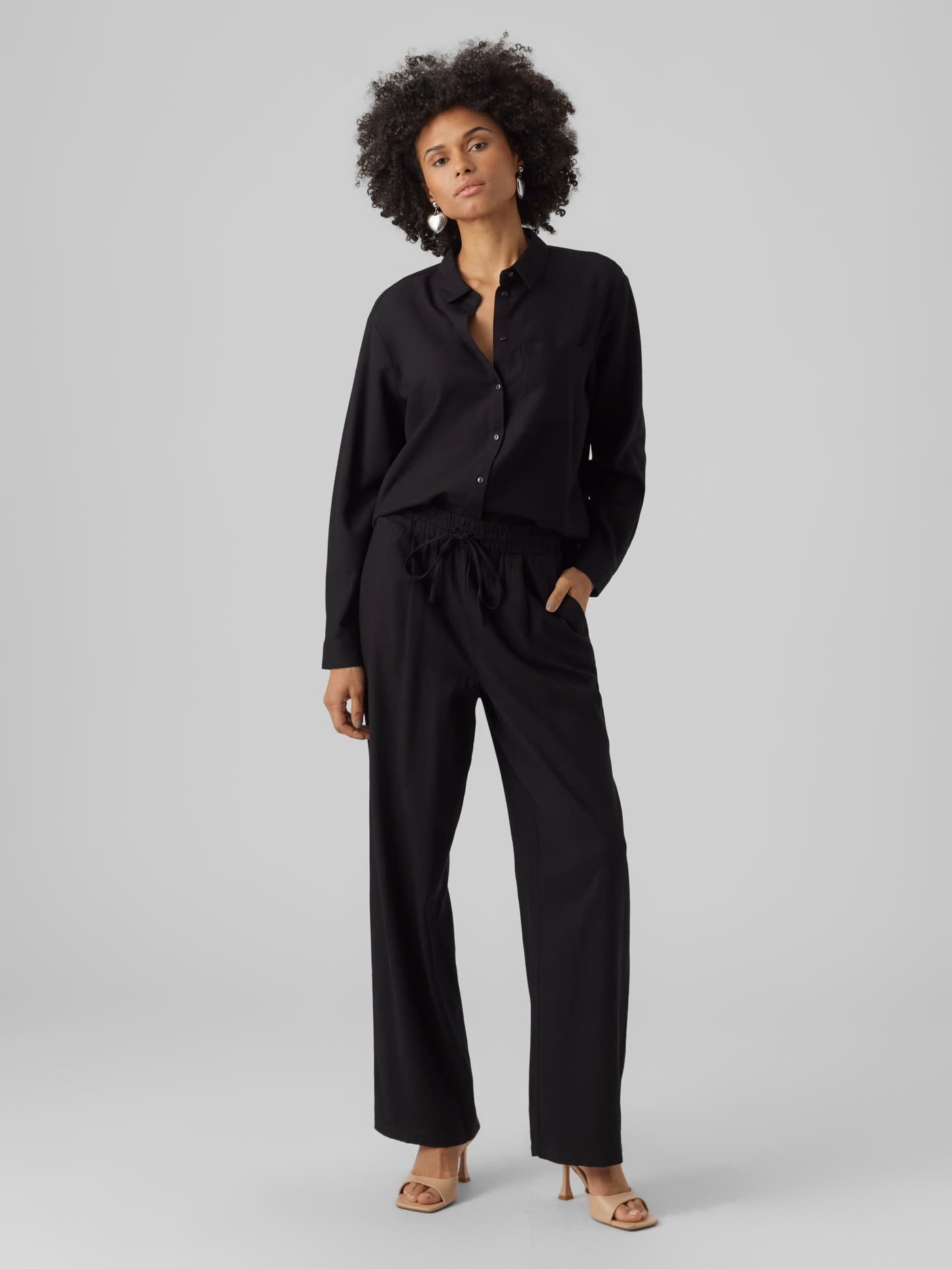 JESMILO WIDE LINEN PANTS - Black