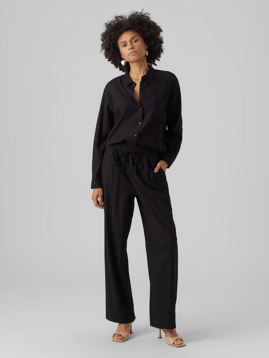 JESMILO WIDE LINEN PANTS - Black