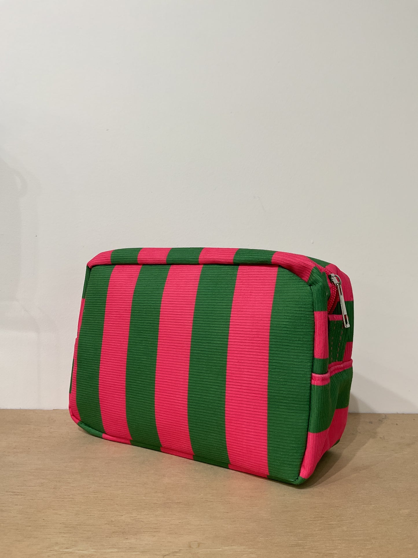 Stripe Wash Bag - Green / Pink