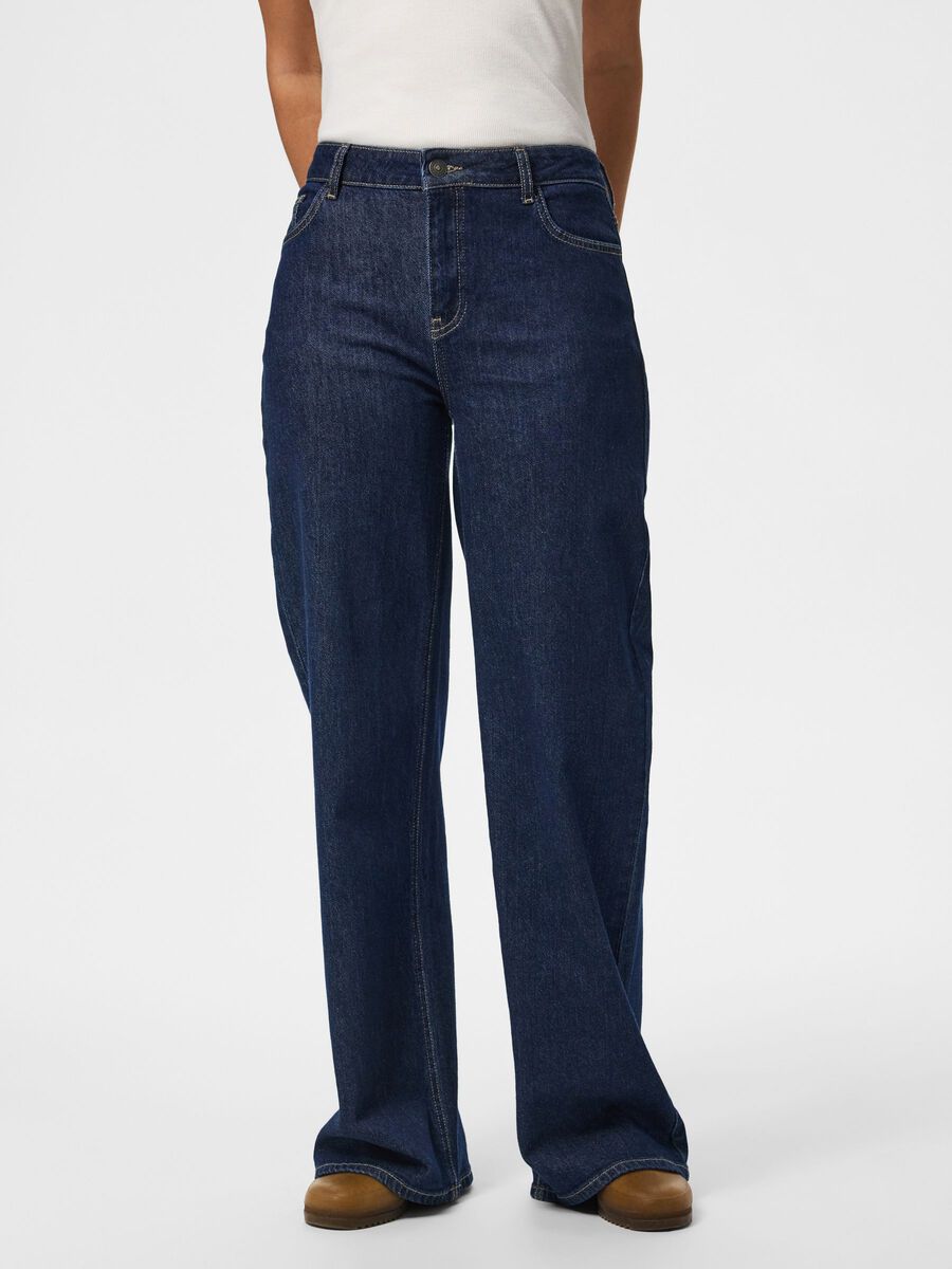 SILKE MW WIDE JEANS - Dark Blue Denim