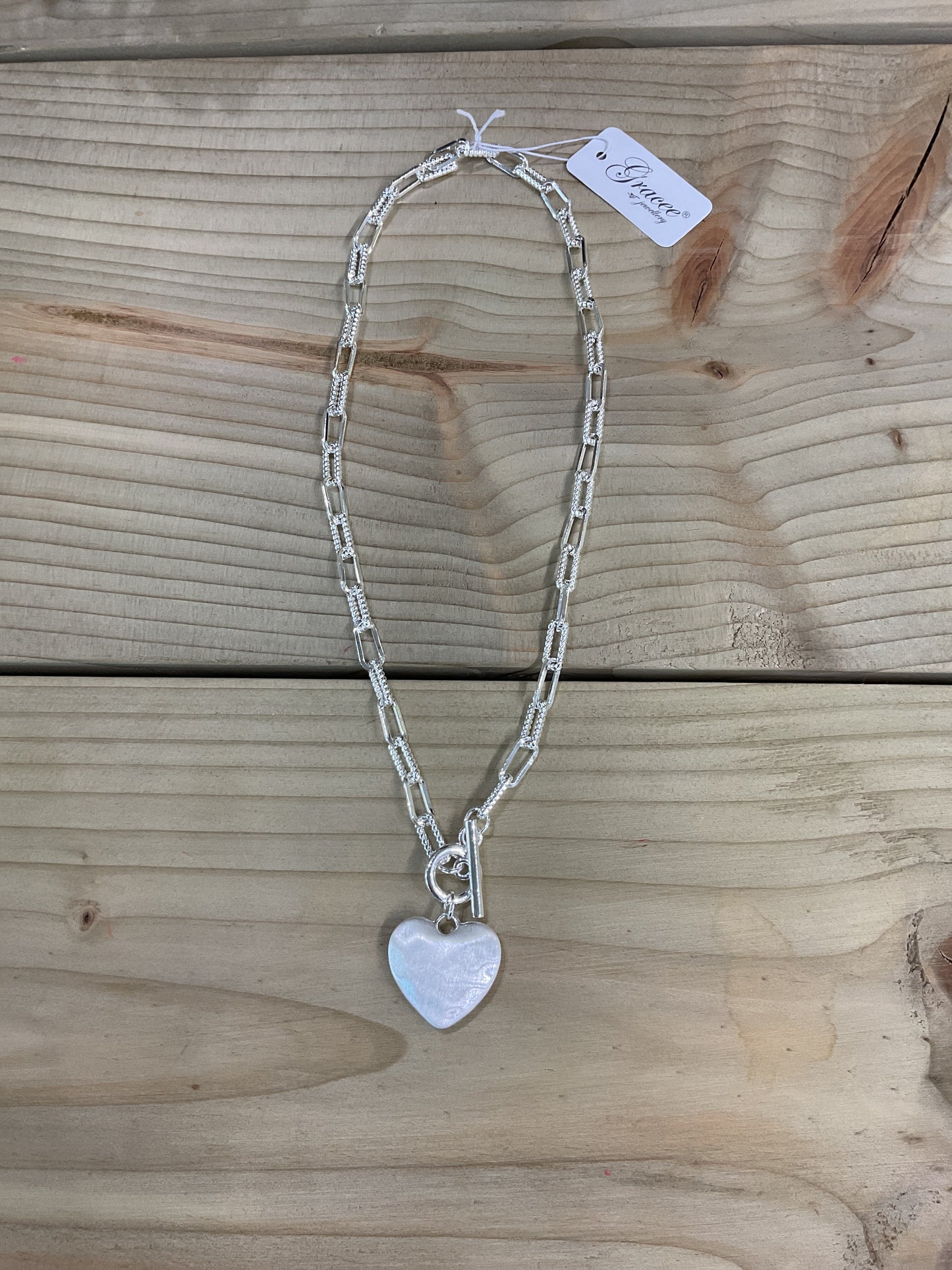 Heart Link Chain Necklace - Silver