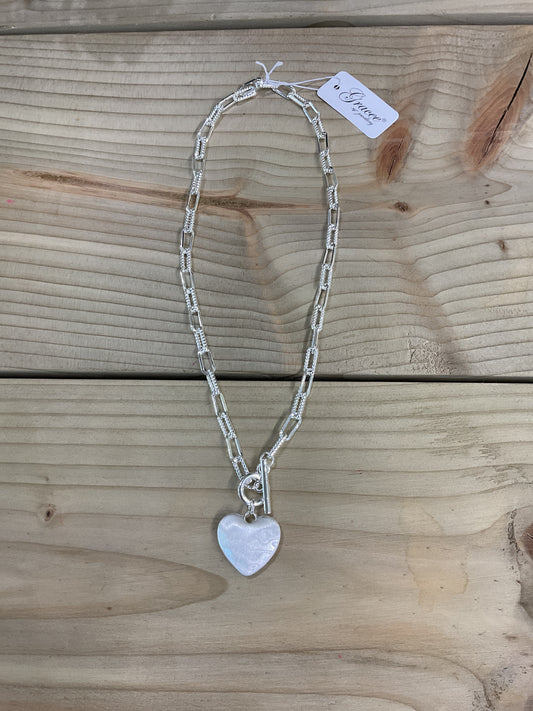 Heart Link Chain Necklace - Silver